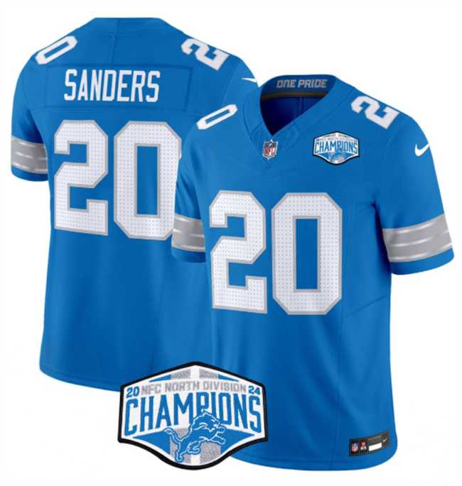 Mens Detroit Lions #20 Barry Sanders Blue 2024 NFC North Champions F.U.S.E. Vapor Limited Stitched Jersey